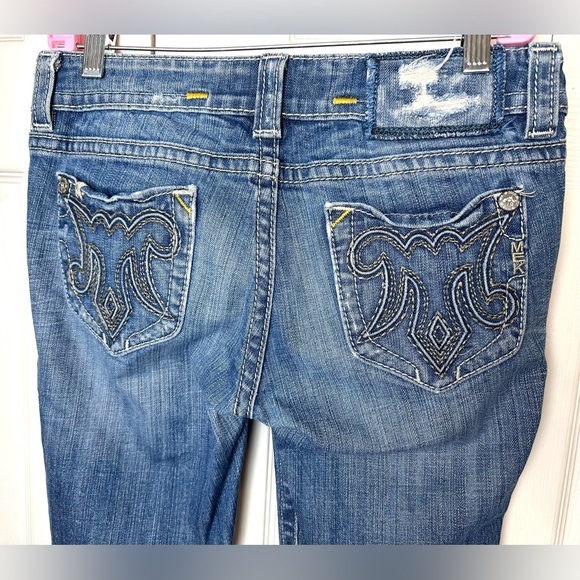 MEK Denim Acapulco Straight Jeans Medium Distressed Wash Slim Skinny Low Rise - Picture 5 of 12